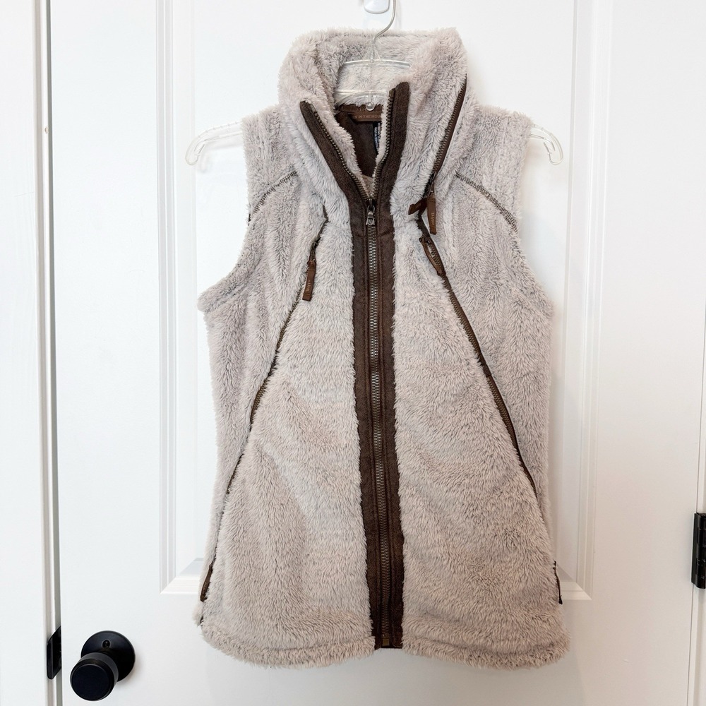Kuhl Womens Flight Fleece Hooded Vest‎ Small Outerwear Hiking Cozy Fuzzy Cream
